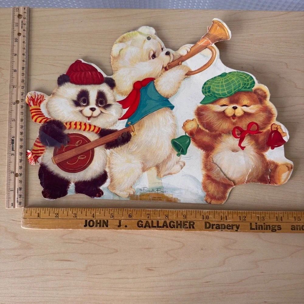 Vintage Eureka & Personality Bears Cardboard Die-Cut Christmas Decoration Lot